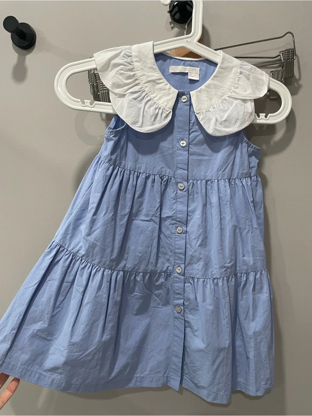 Zara Light Blue Tiered Cotton Dress with White Peter Pan Collar